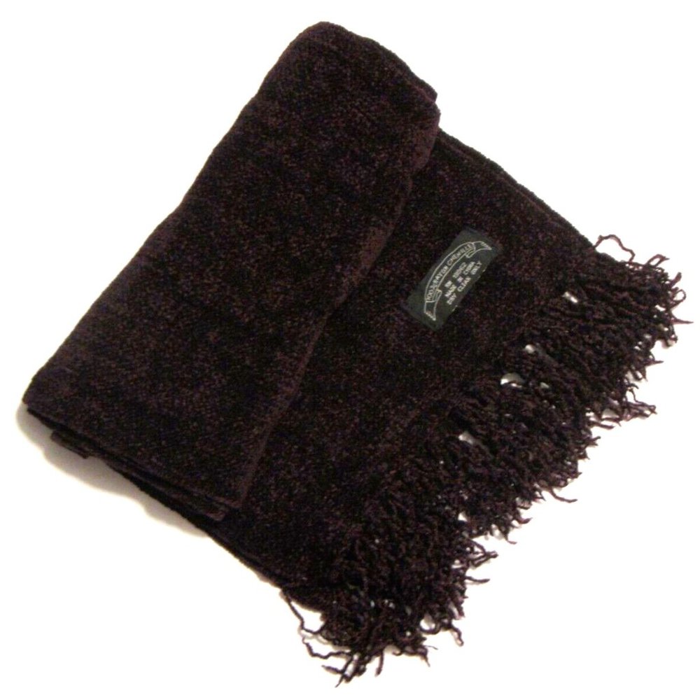 Deep Dark Plum Purple Fringe Rayon Chenille Scarf 9" x 52"